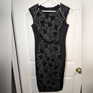 ENFOCUS Studio Women's Pencil Dress black and grey floral sleeveless size 6